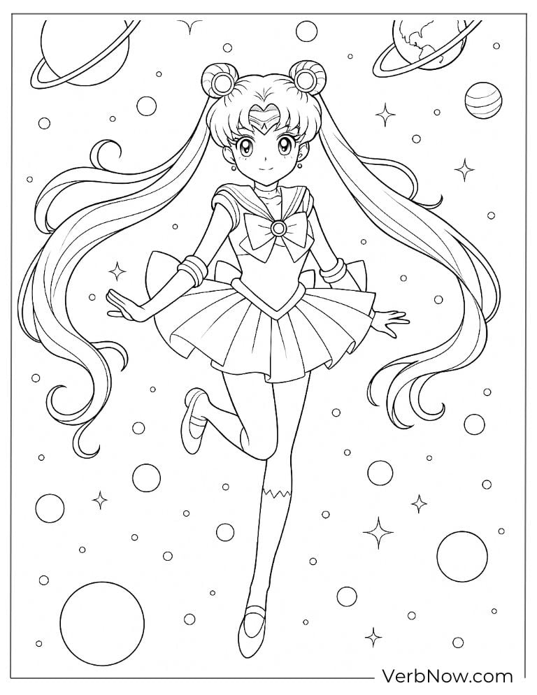 Sailor Moon floating in space coloring page