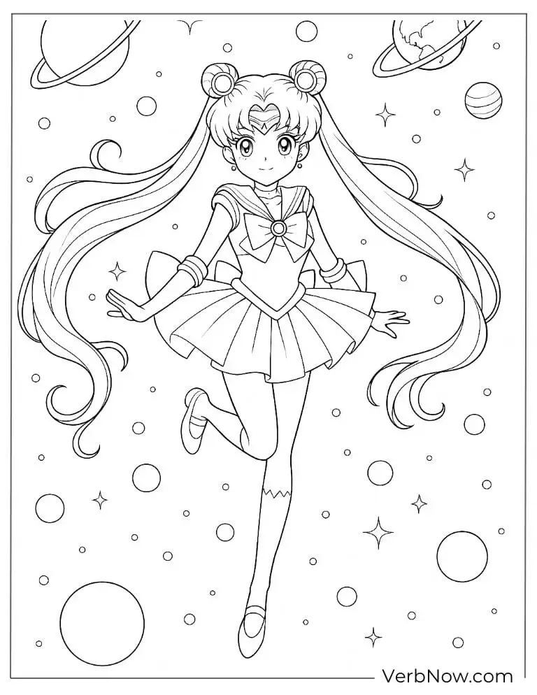 Sailor Moon floating in space coloring page