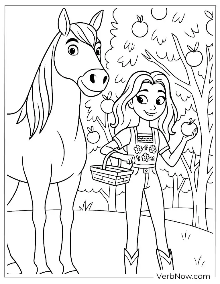 Lucky stands next to Spirit in the orchard