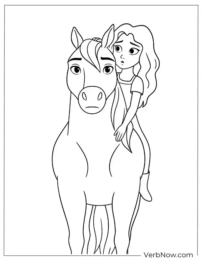 Coloring page of Lucky rides on Spirit’s back