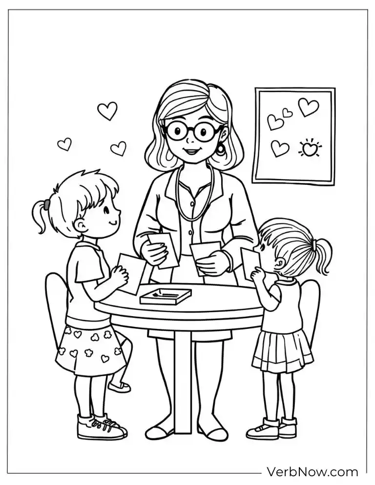 A teacher helps two young girls with a fun classroom activity