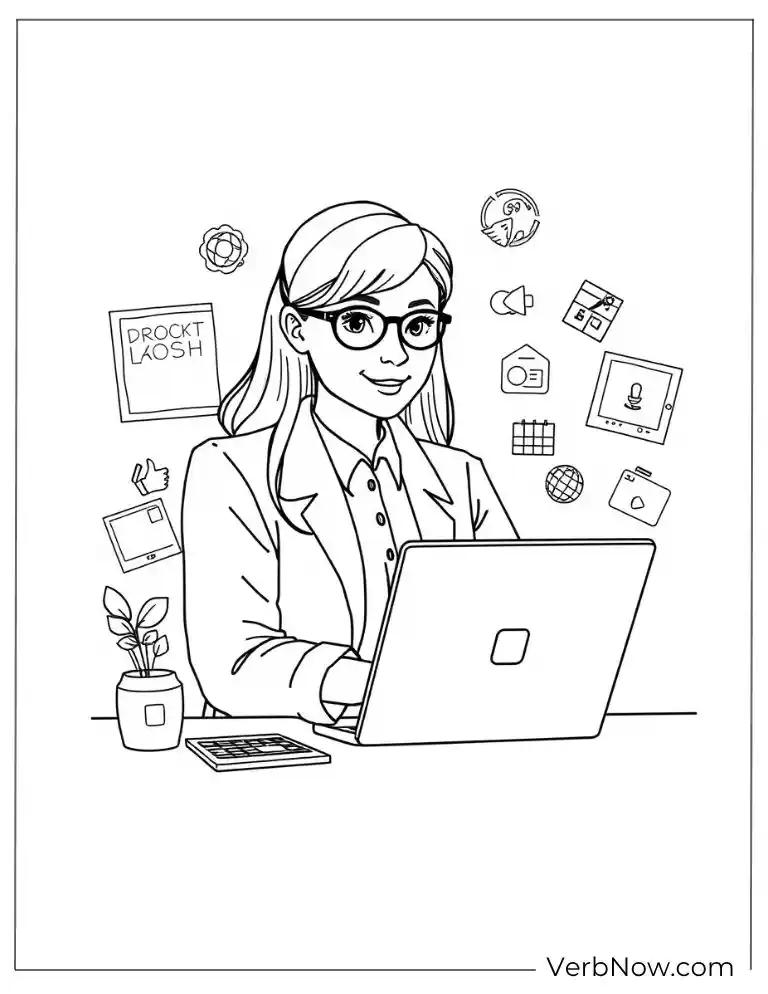 Teacher works on a laptop in the cozy room