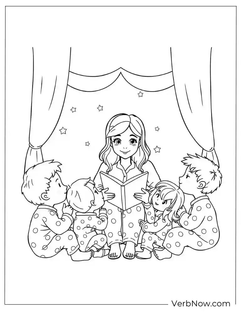 Teacher reads a bedtime story to students in pajamas