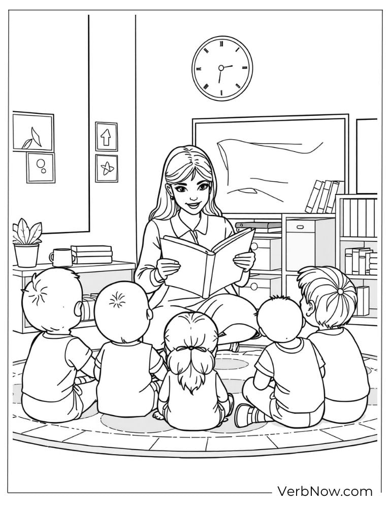 A teacher reads a story to children