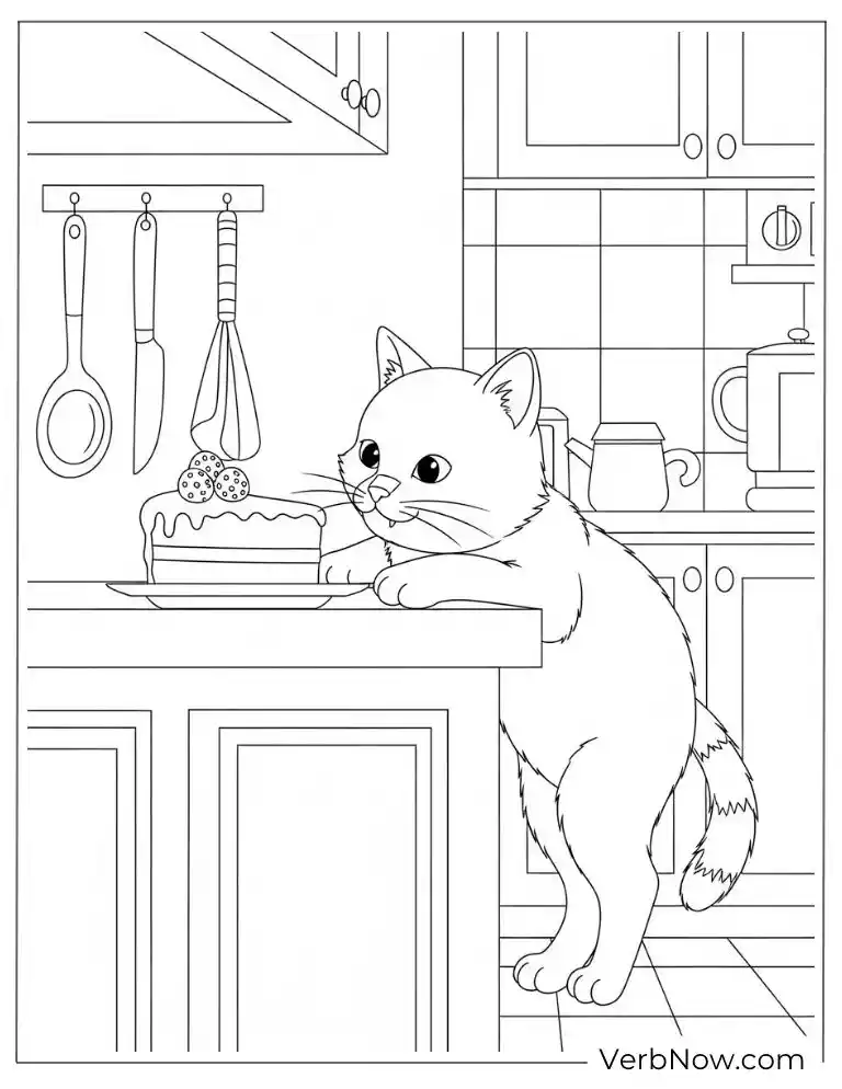 A curious cat reaches for a chocolate cake