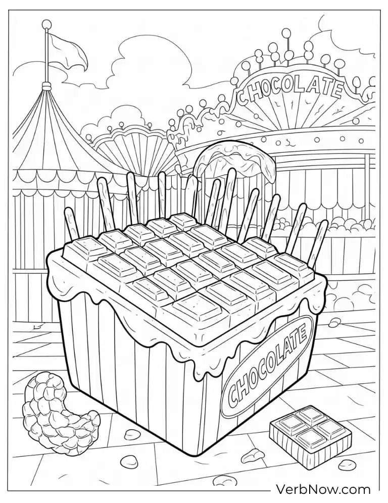 A giant chocolate bar in circus coloring page