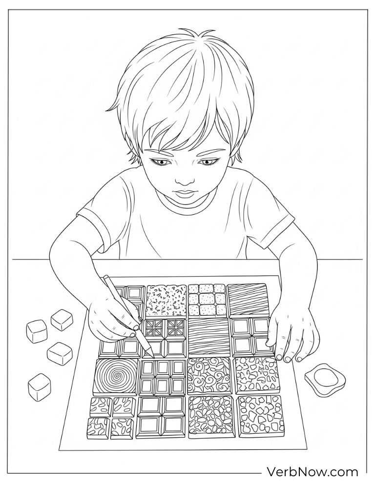 Kid enjoys a big box chocolate coloring page