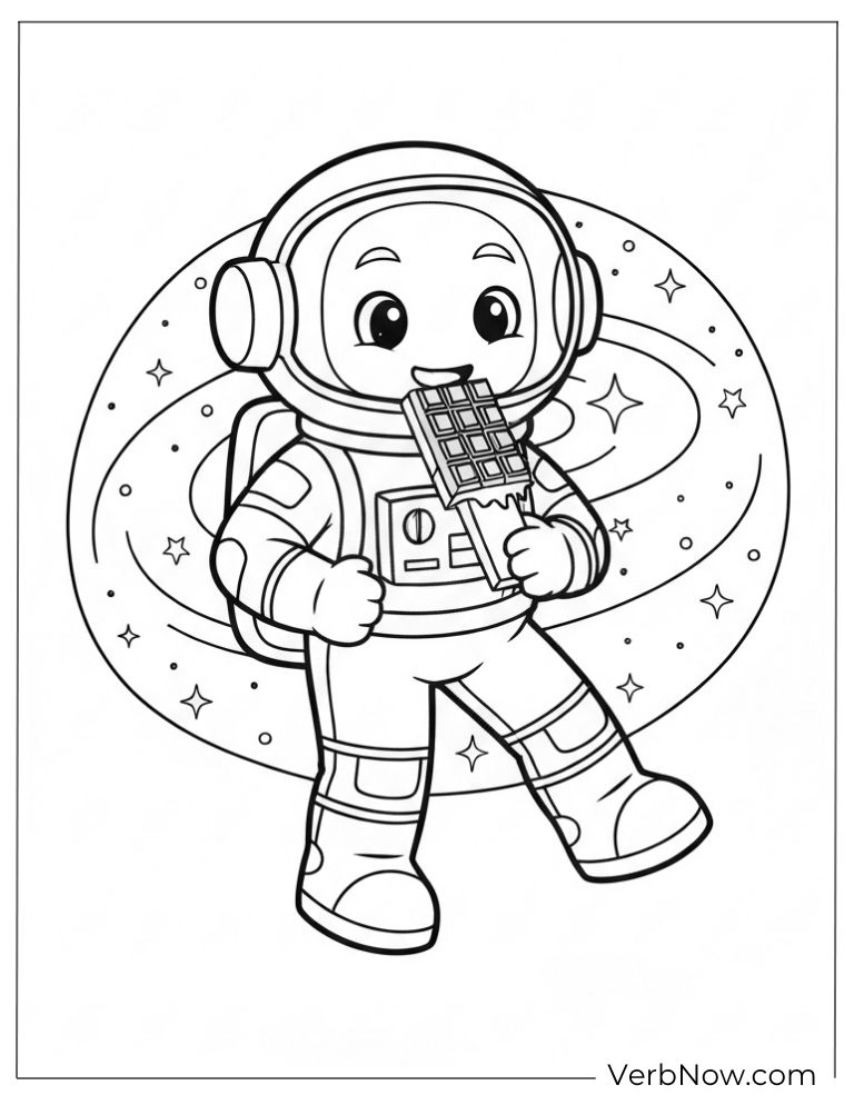 An astronaut eats a chocolate bar in space