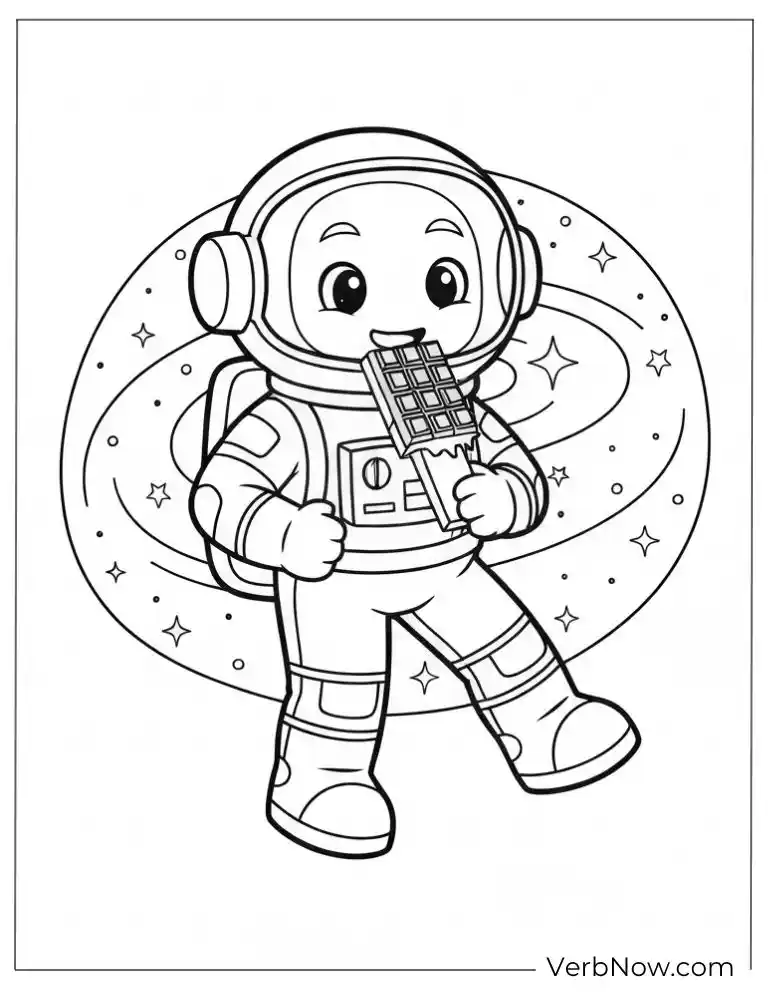 An astronaut eats a chocolate bar in space
