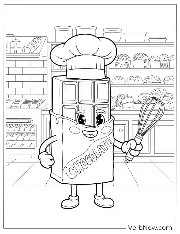Coloring page of a chocolate bar chef
