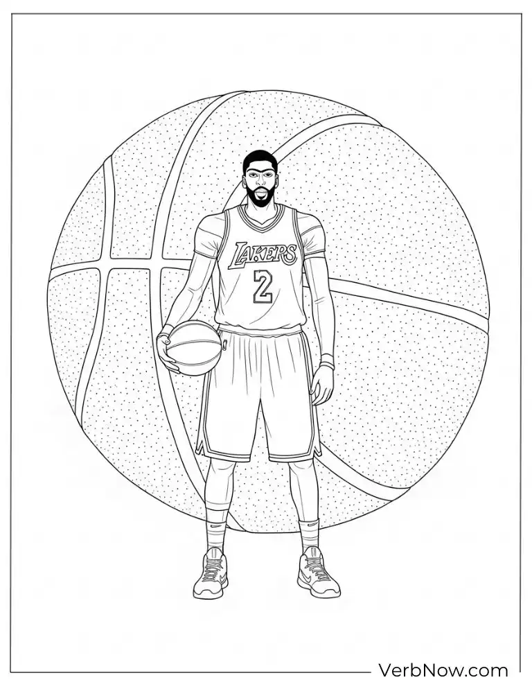 22 Free Anthony Davis Coloring Pages for Kids (Printable PDF) Anthony Davis standing in front of a giant basketball