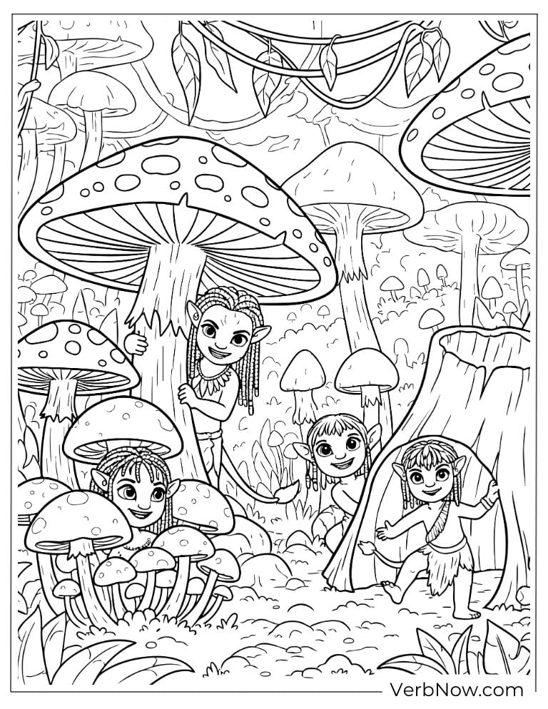 Na’vi children exploring a forest of giant mushrooms