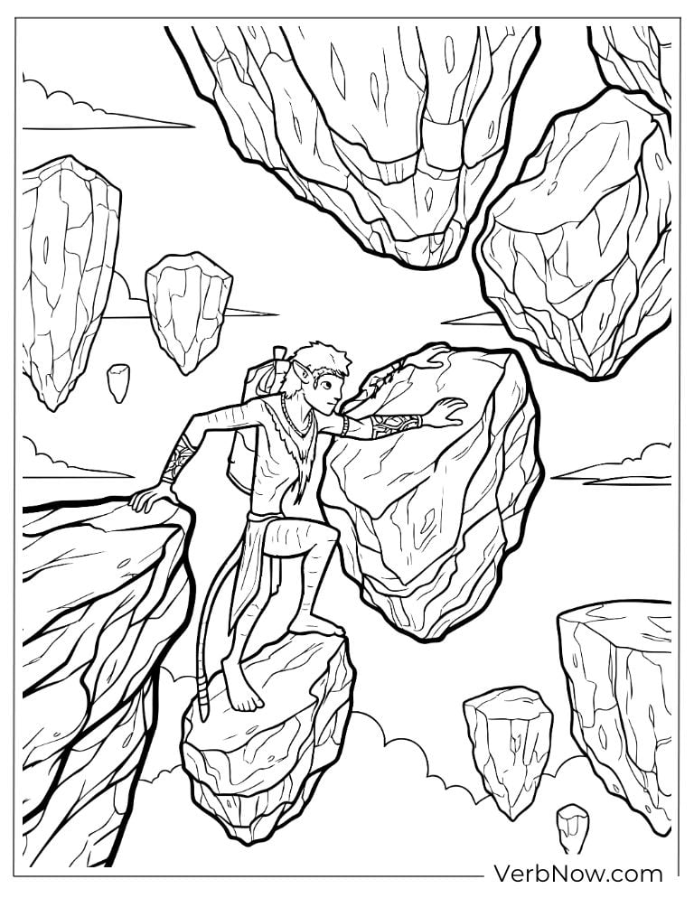 Na’vi climbing across floating rocks in the sky