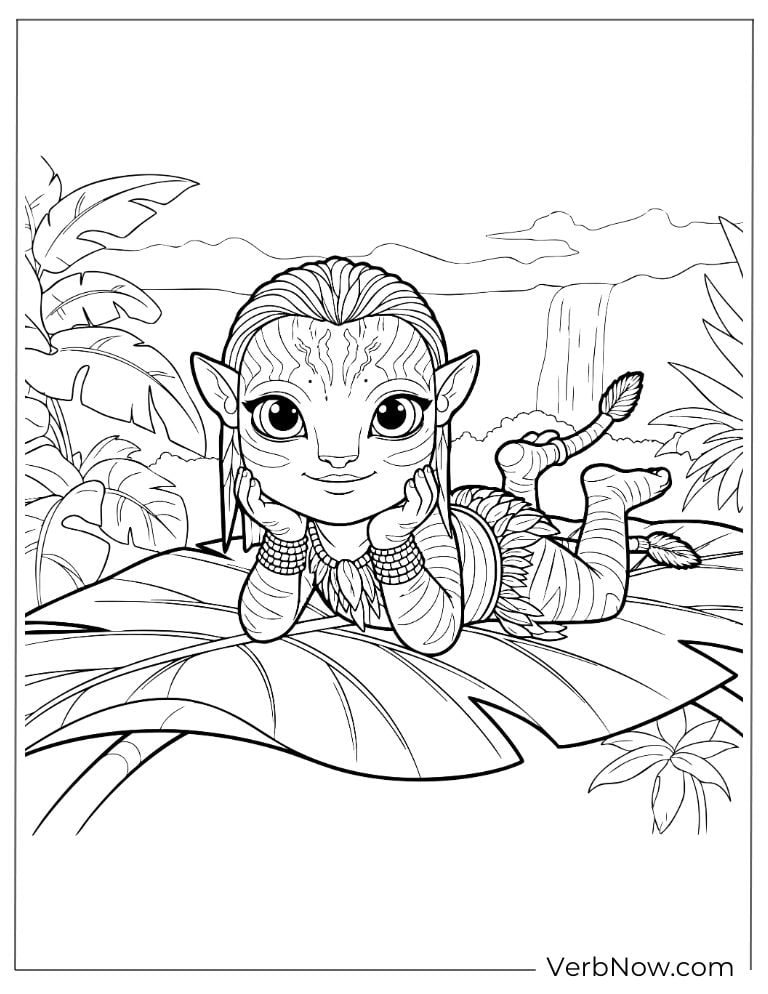 Cute young Na’vi relaxing on a big leaf with a smile