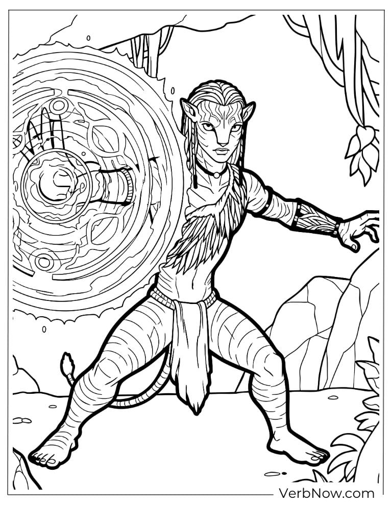 Neytiri using a magic shield coloring page