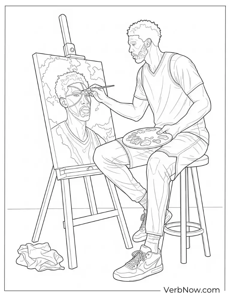 Joel Embiid painting a portrait at an easel