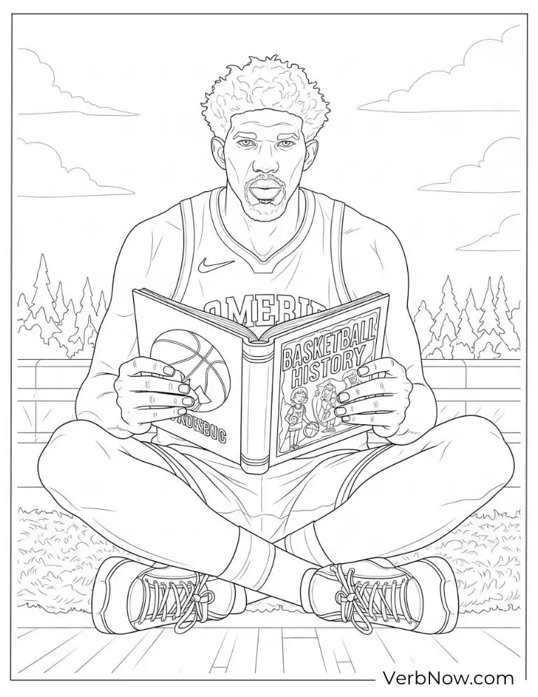 Joel Embiid sitting outdoors reading a book