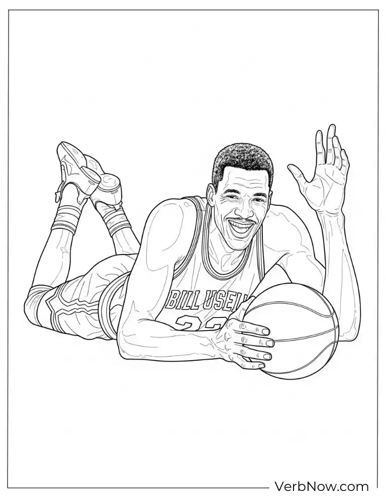 24 Free Basketball Player Coloring Pages (Printable PDF) Bill Russell lying down with a basketball