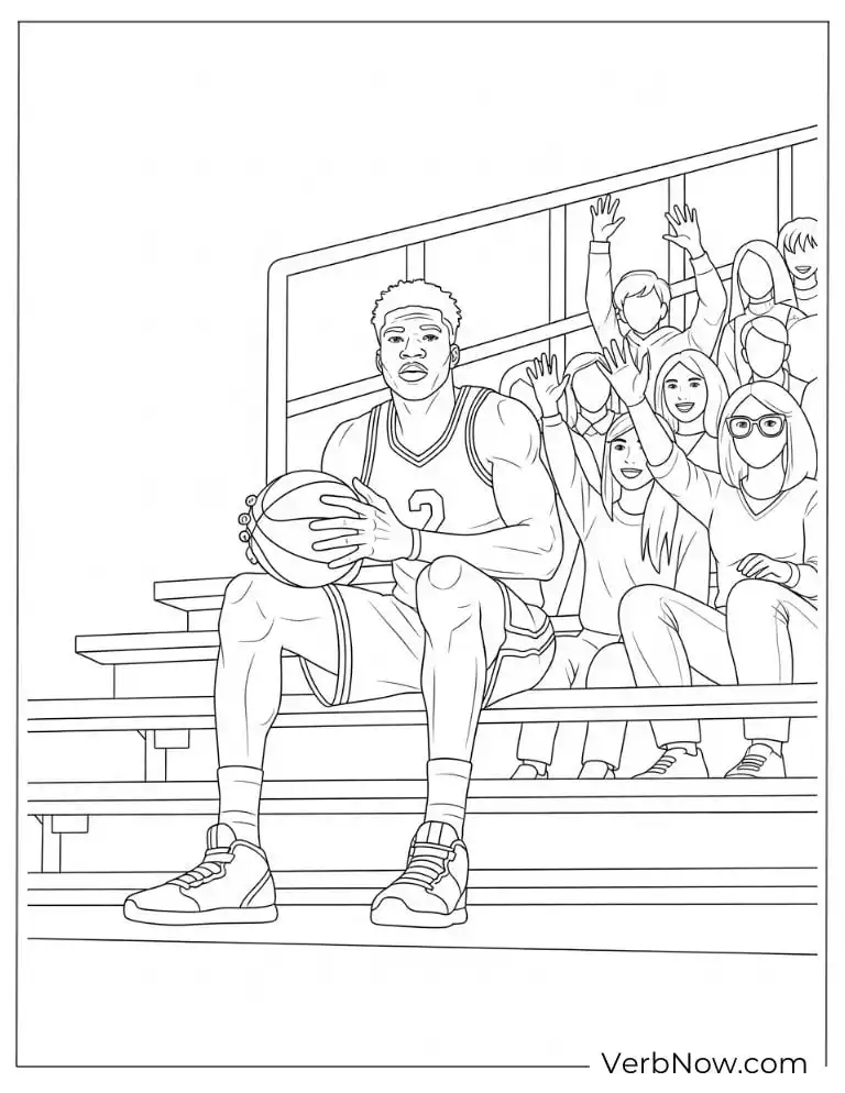 Giannis Antetokounmpo sitting on bleachers