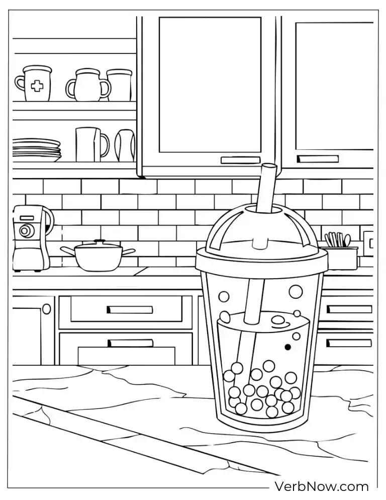 Boba tea sitting on a kitchen counter