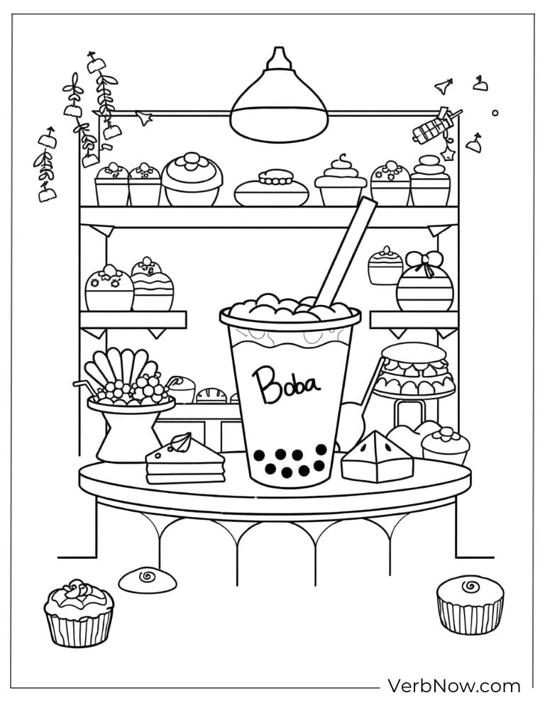 Cute boba tea cup with fruits and sweets