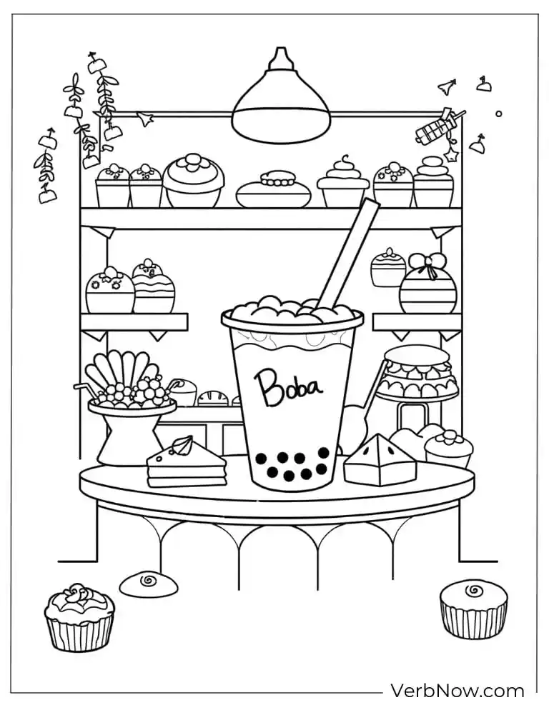 Cute boba tea cup with fruits and sweets