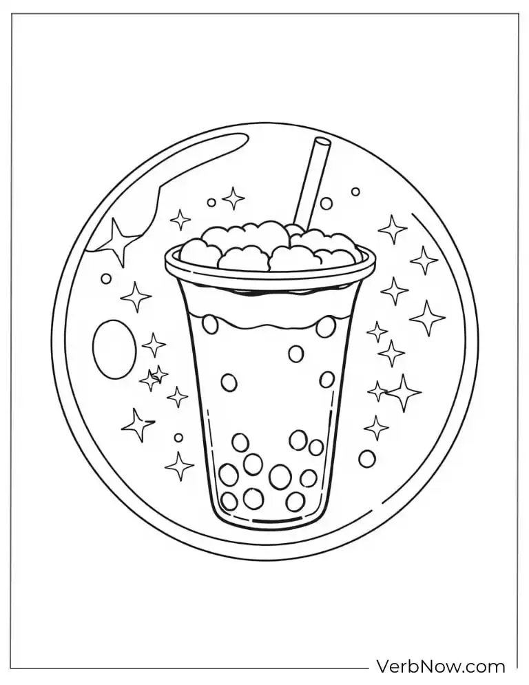 Boba tea floating in space with stars and planets