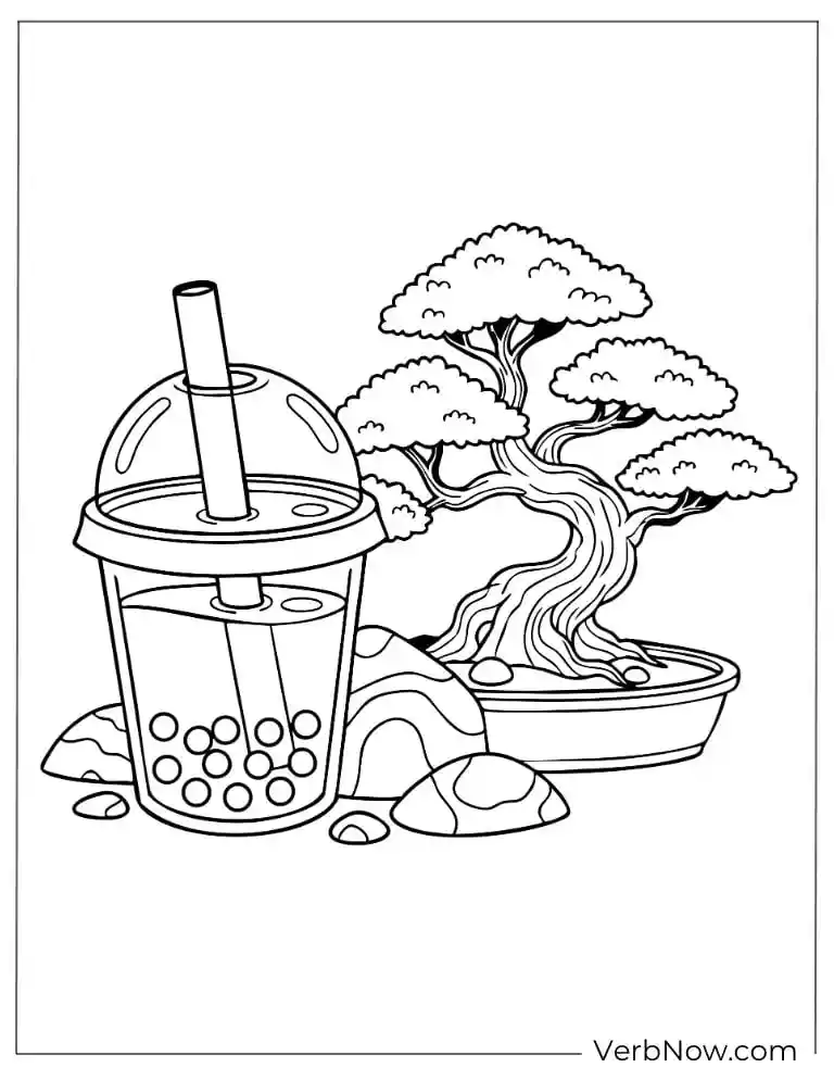 Boba tea with a bonsai tree