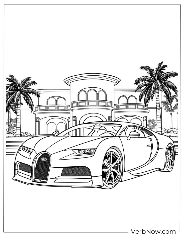 Bugatti parked in front of a luxury mansion