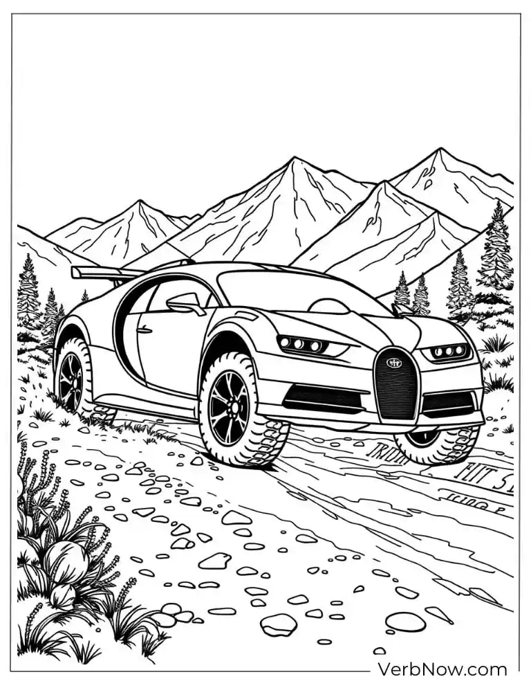 Bugatti driving on a rocky mountain road