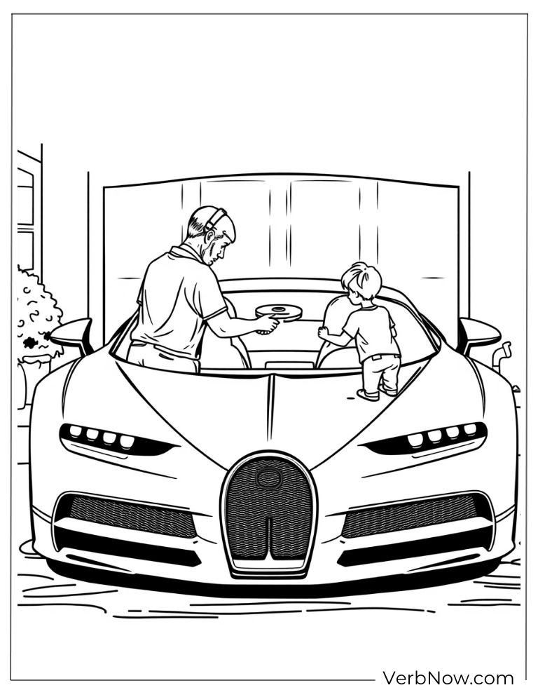 Mechanic checking under the hood of a Bugatti