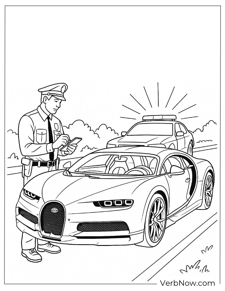 Police officer writing a ticket next to a Bugatti
