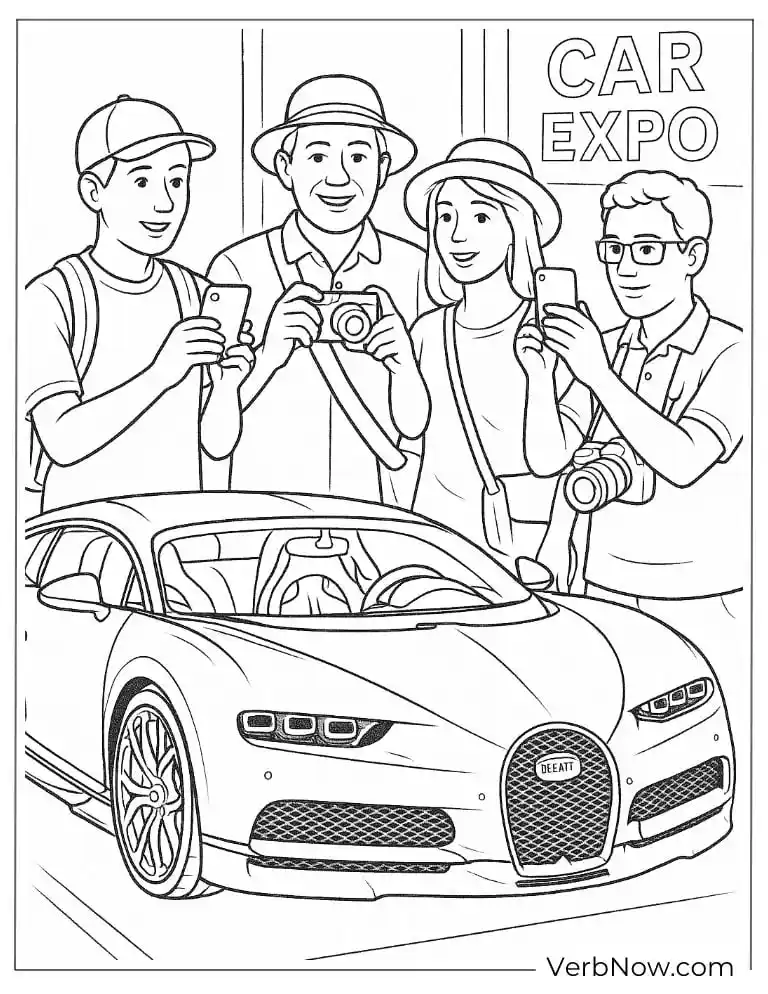 People admiring a Bugatti at a car expo