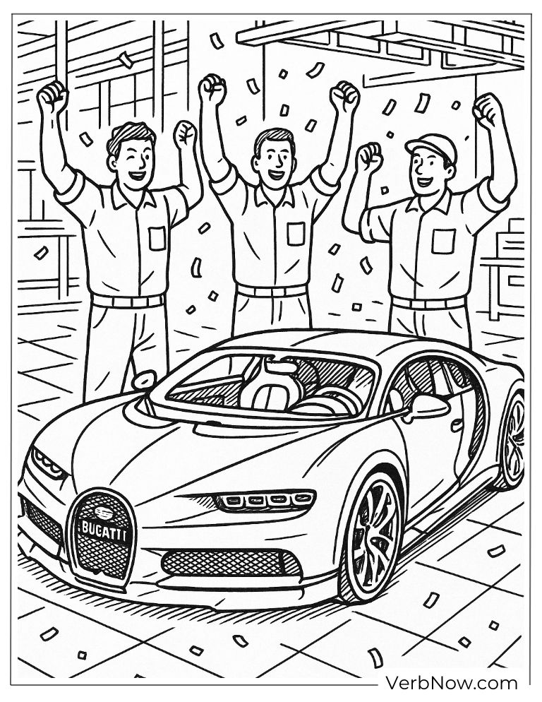 People celebrating around a Bugatti sports car