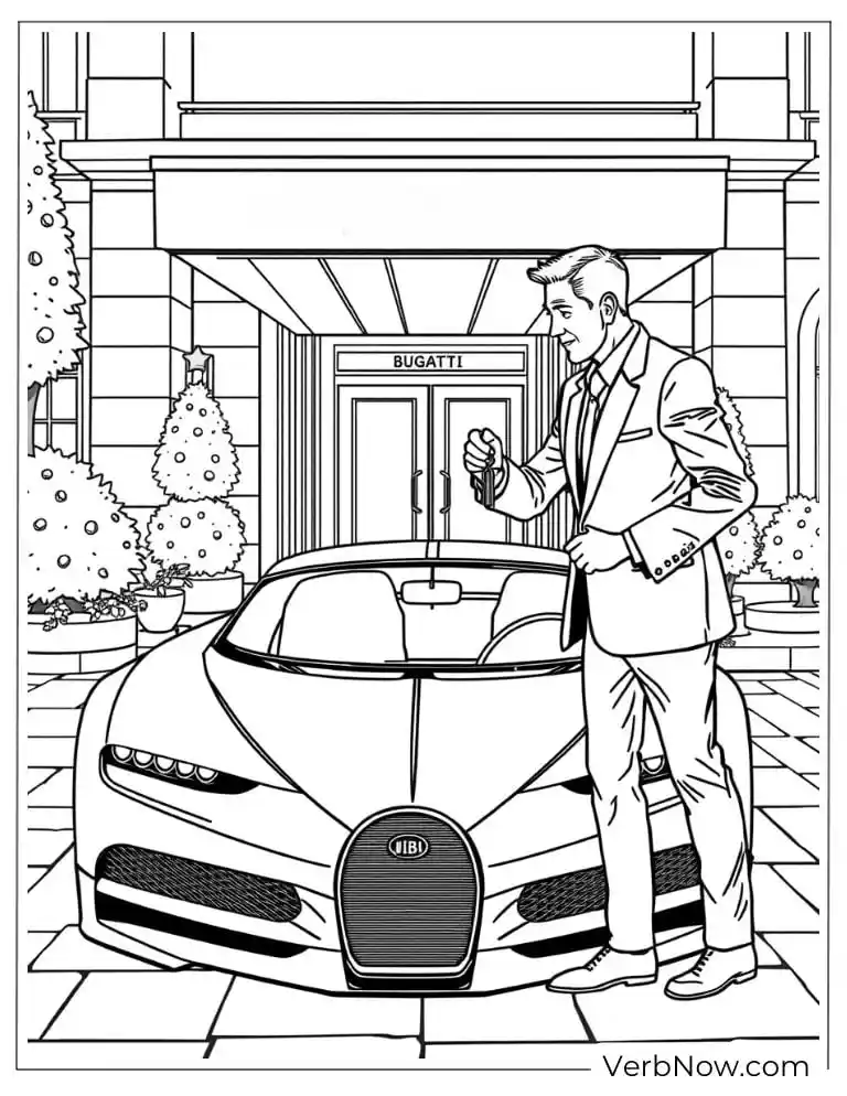 22 Free Bugatti Coloring Pages for Kids (Printable PDF) Businessman standing next to his Bugatti