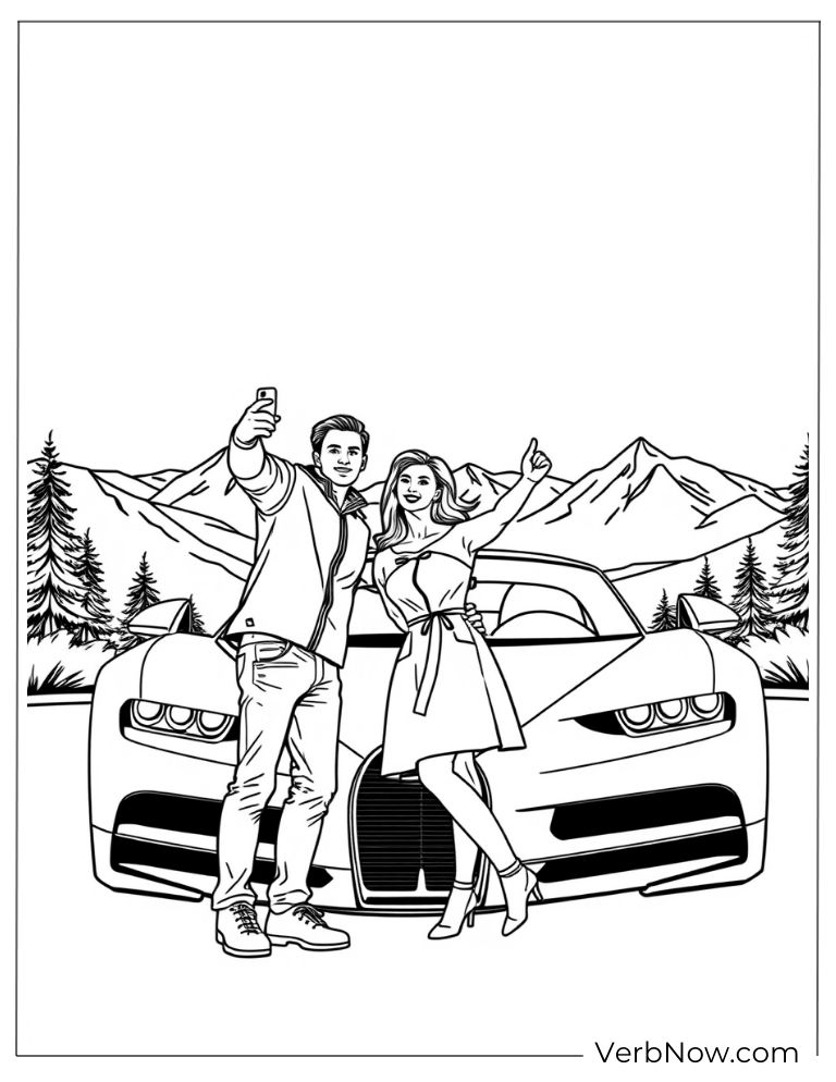 Couple with their Bugatti in the mountains