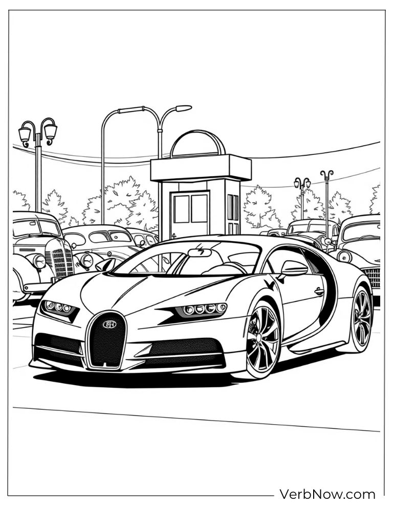 Bugatti parked at a gas station