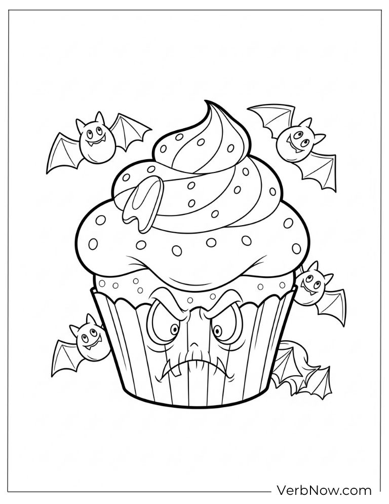 Basket of cupcakes with leaves and fruits