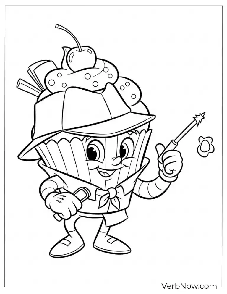Detective cupcake wearing a hat and holding a magnifying glass