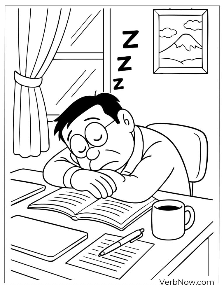 Nobita’s father sleeping at his desk