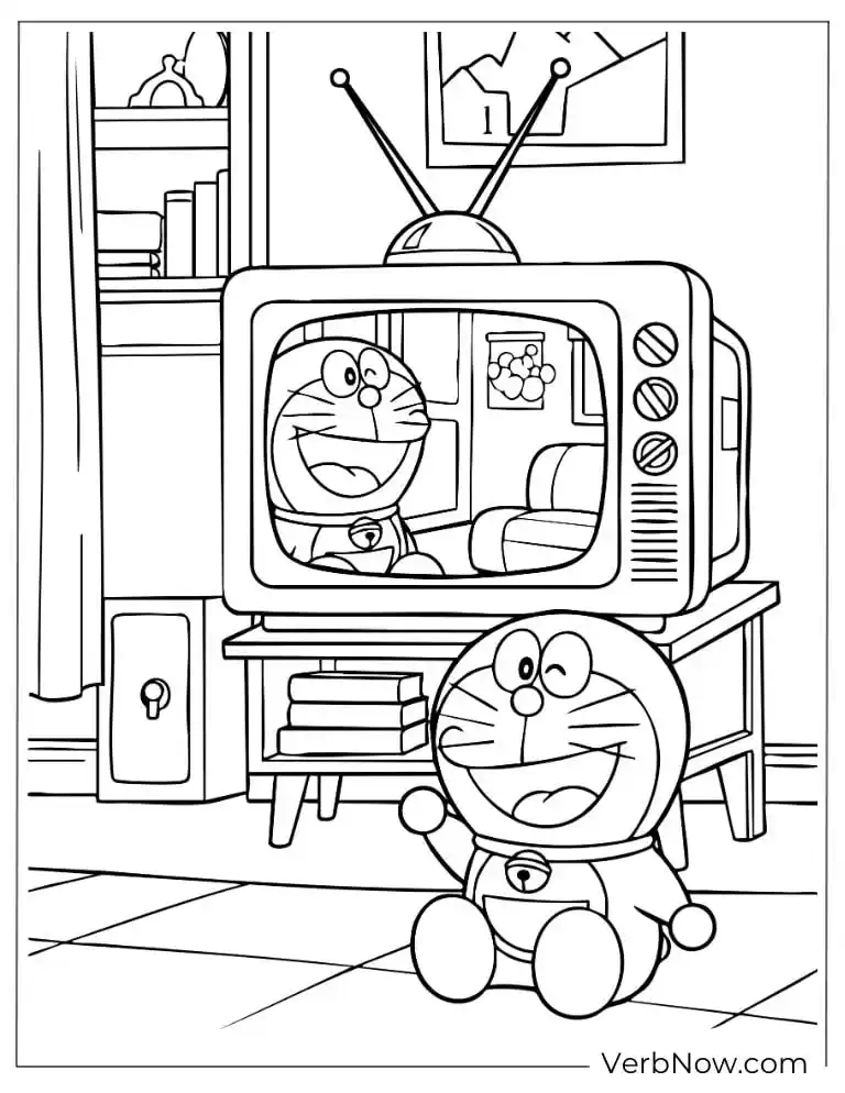 Doraemon watching himself on TV