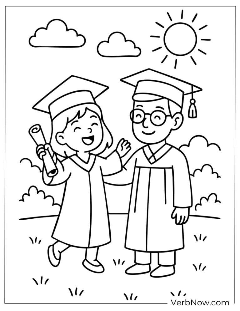 Two happy graduates standing together under the sun