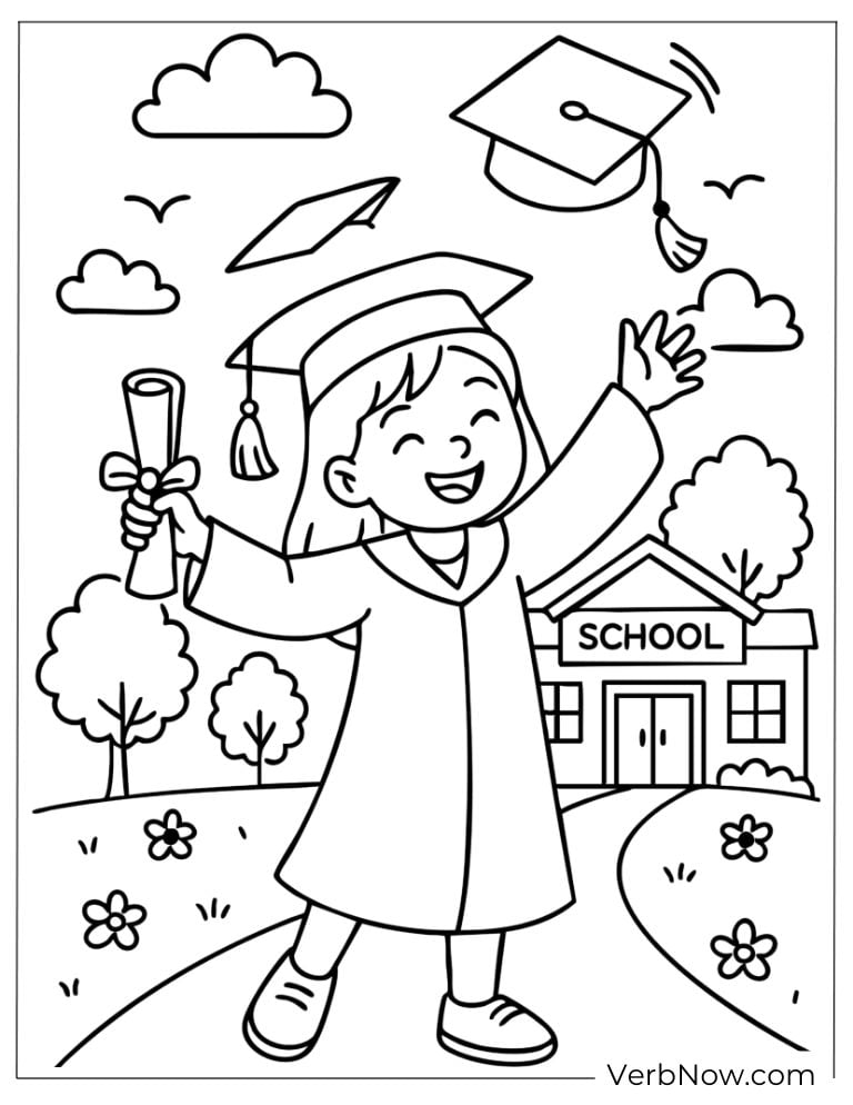Happy graduate boy holding a diploma in front of a school