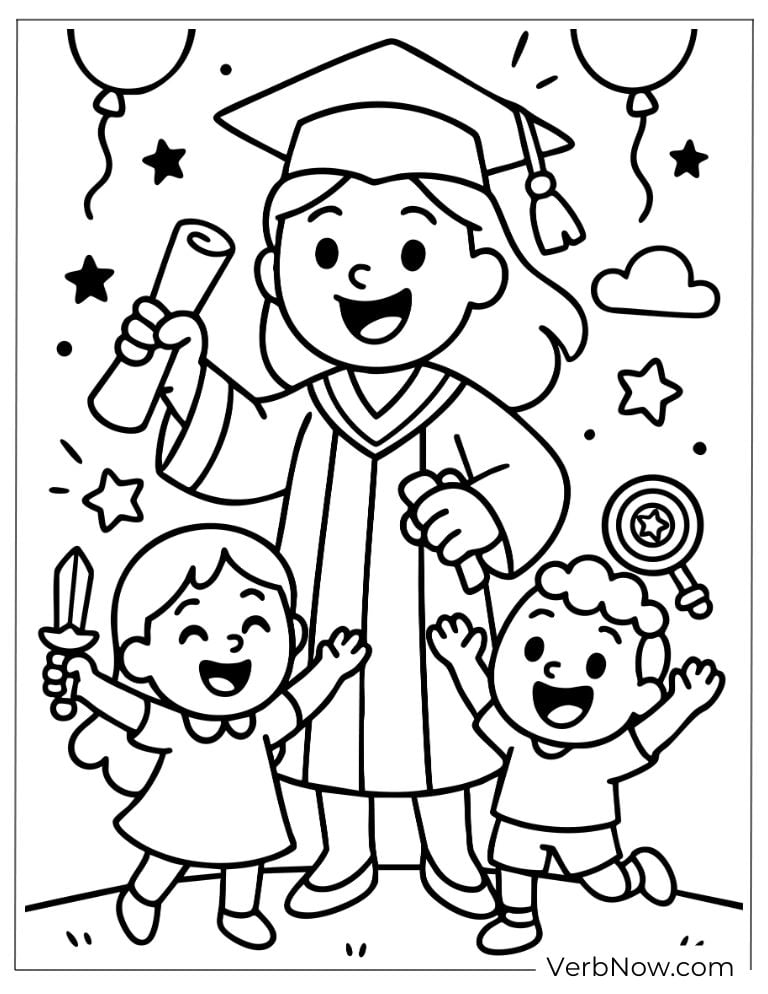 Happy graduate celebrating with two children