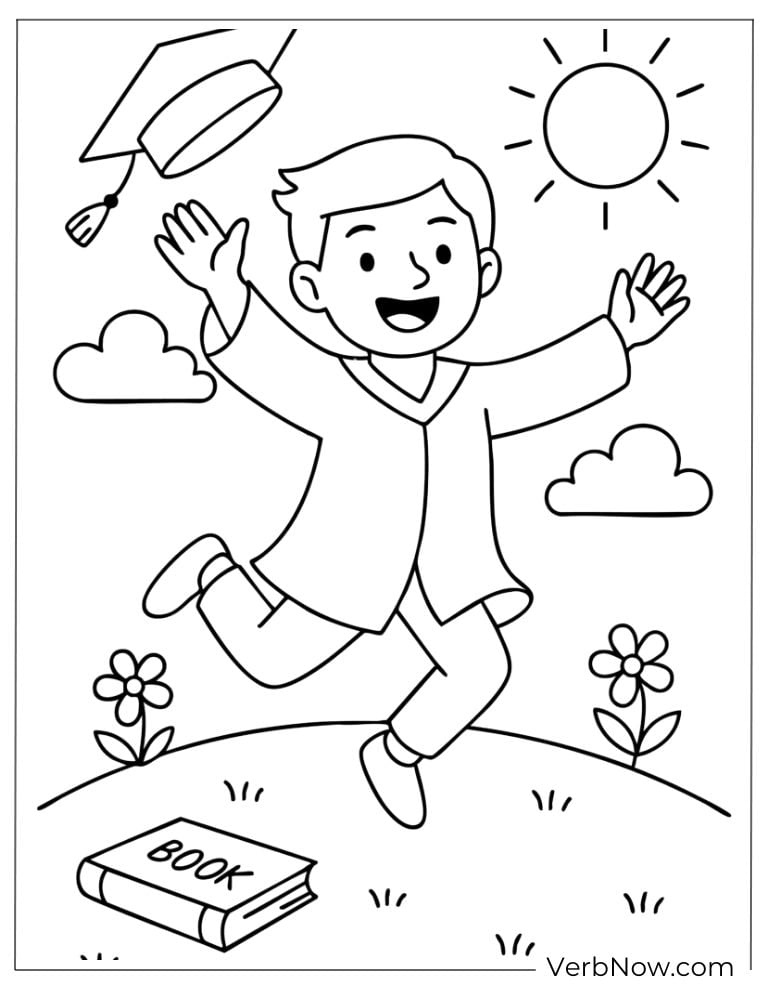 A joyful graduate boy jumping with a cap in the air