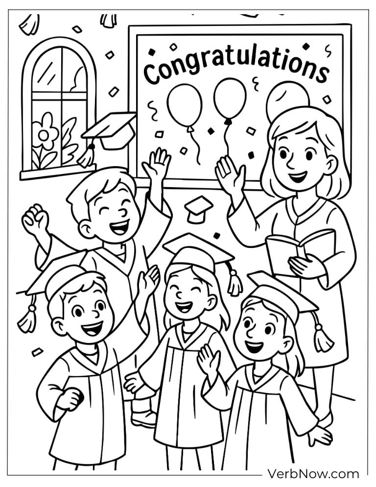 Group of kids in caps and gowns at graduation