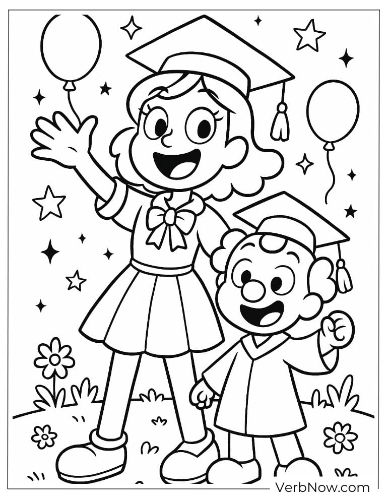 Excited children celebrating graduation with balloons