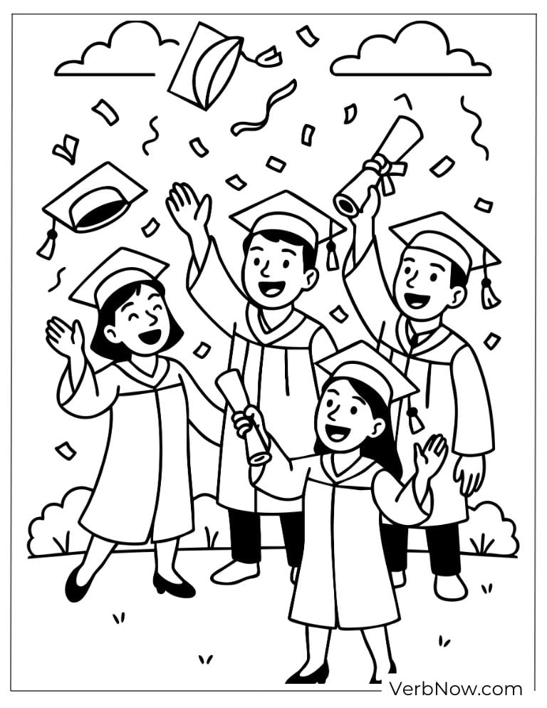 Group of students throwing graduation caps in the air