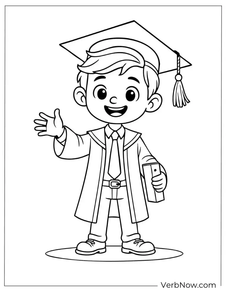 22 Fun Graduation Coloring Pages (Printable PDF) Cheerful graduate boy waving with his diploma