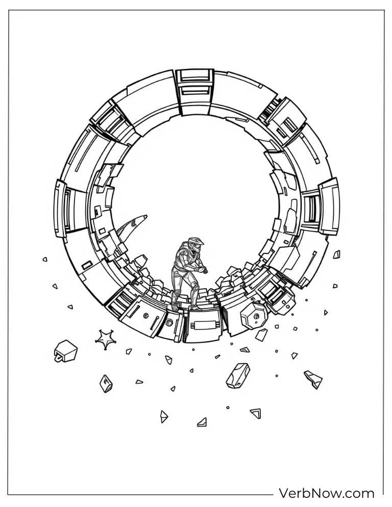 Spartan walking through a circular sci-fi gate